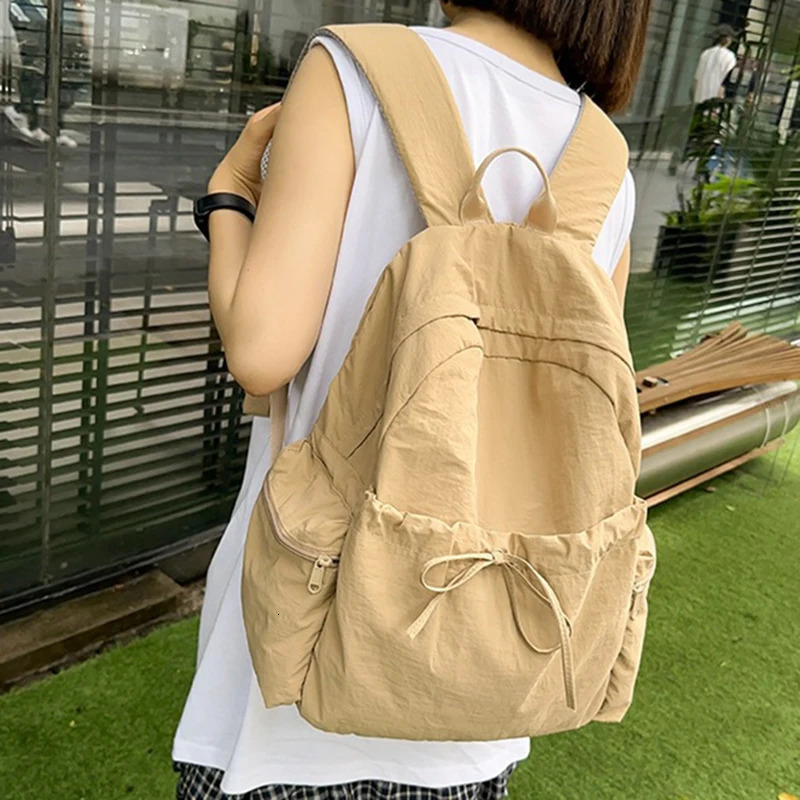 1pcs Womens backpack Drawstring Solid Color Backpacks Womens Soft Solid Color Simple Versatile Backpack250813
