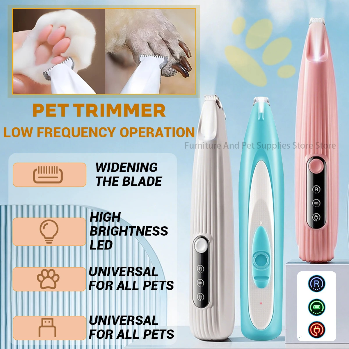 Professional Dog Grooming Clippers LED Light LCD Display 18mm Wide Blade for Paw Trimming Low Noise Cordless Pet Hair Trimmer 250813