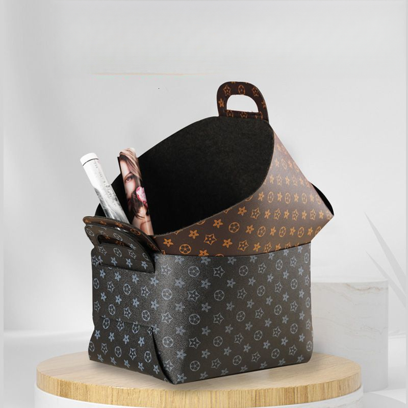 Leather Desktop Box Light design Nordic Style Cosmetic Basket Entryway Organizer Coffee Table Living Room Storage Bin