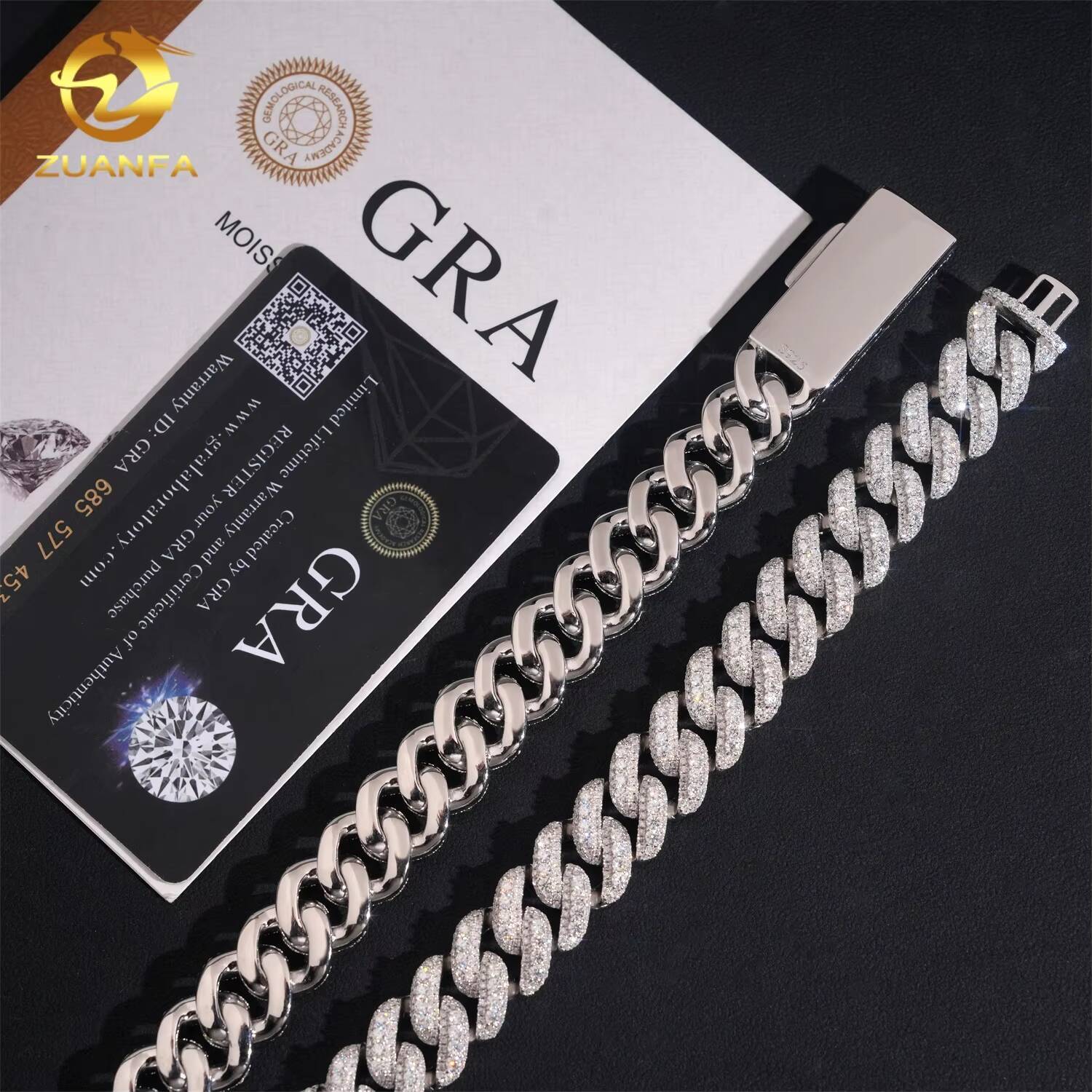 Moissanite Hip Hop Jewelry GRA Certificate Iced Out 15mm 925 Sterling Silver Mens Cuban Link Chain
