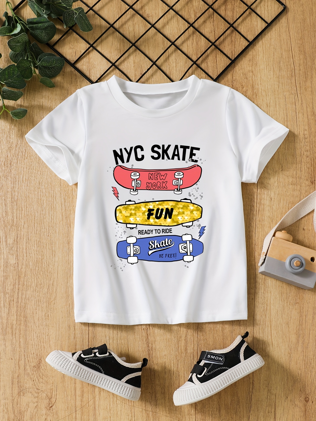 T-shirts Boys' Skateboard Print Short-Sleeve Tee Set - Breathable Quick-Dry Material