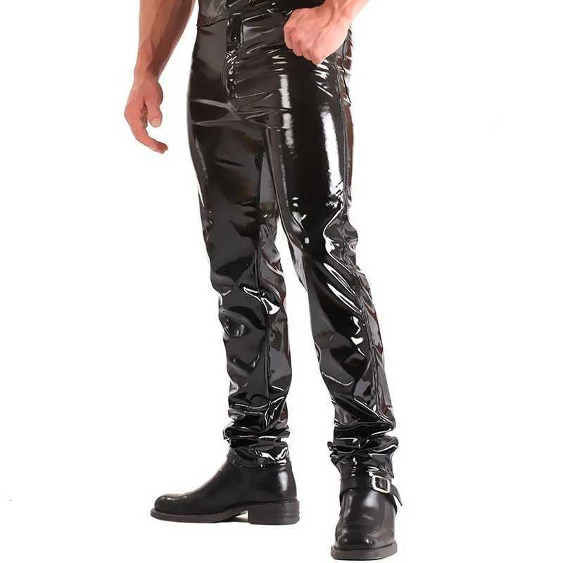 Latex Mens Pants Shiny Wet Look PU Leather Pants Fashion Tight Trousers for Club Stage Show Rock Band Performance W250819