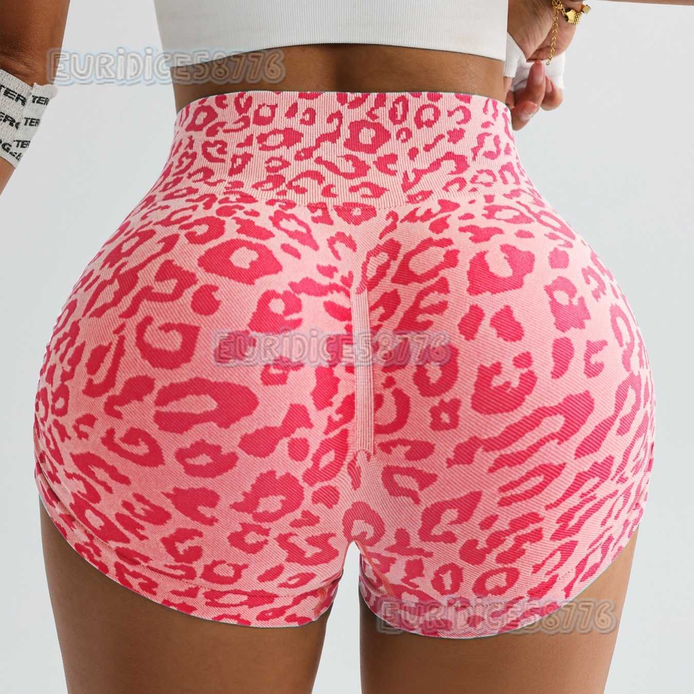 High Waist Tummy Control Leopard Print Yoga Shorts for Women Butt-lifting Tight-fitting Outdoor Running Peach Fitness Shorts H250819