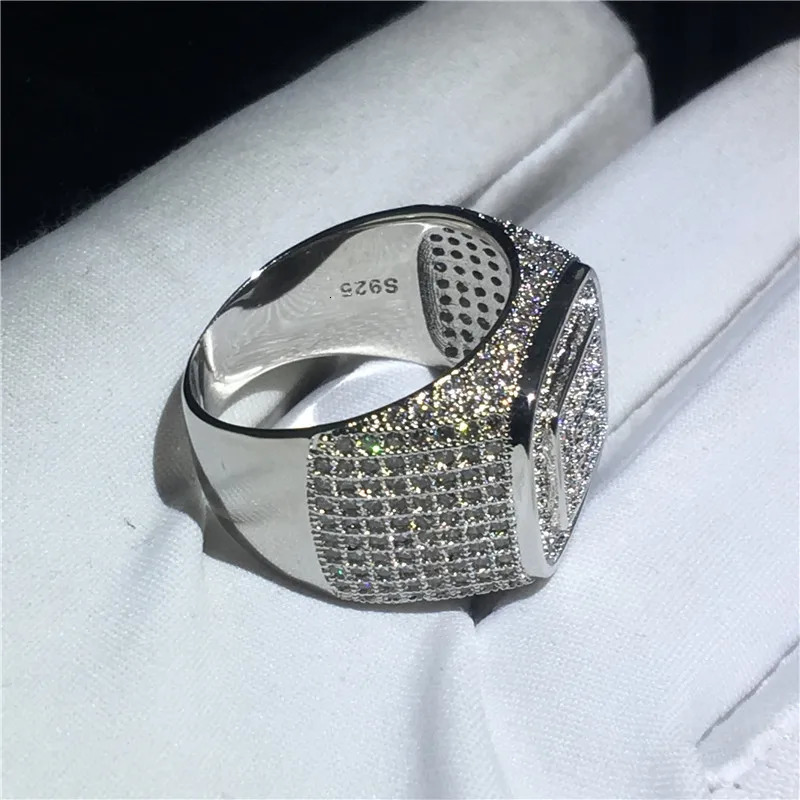 Vecalon Big Male ring 925 Sterling Silver Pave setting AA Cz Party Wedding band rings For men Rock Hiphop Jewelry 250815
