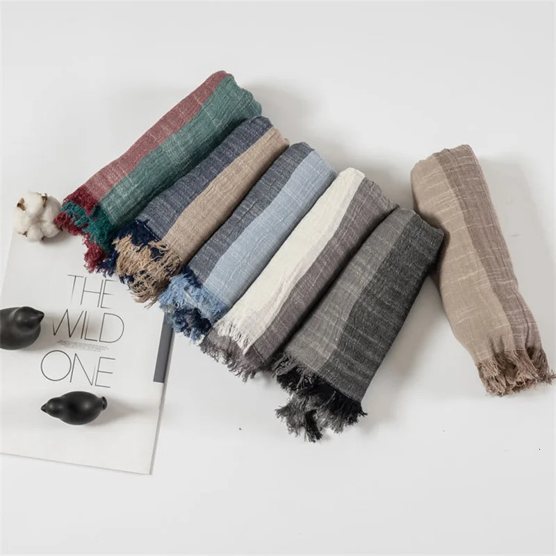 Cotton Linen Striped Scarf for Men Autumn Winter Patchwork Scarves Warm Neckerchief Male Accessories Bufanda Shawl 250818