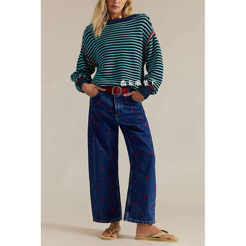 New Autumn And Winter Women's Striped Knitted Round Neck Pullover Loose Sweater B3