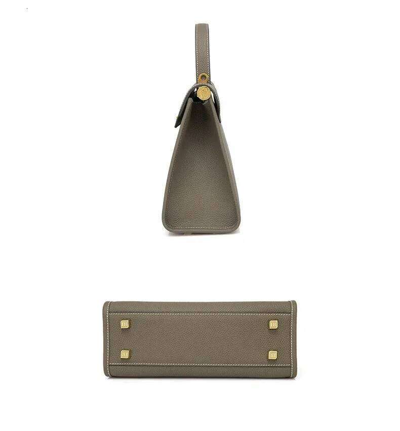 Niche Lock Design Cross Pattern Cowhide Leather Ladies Shoulder Messenger Bag Grey Office Lady Trapezoidal Handbag Green