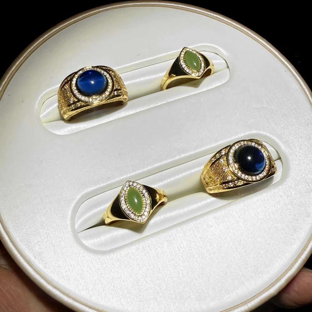 Green Blue Gem White Cubic Zirconia CZ Stone Geoemtric Gold Color Fashion Women Finger Pinky Rings 250815