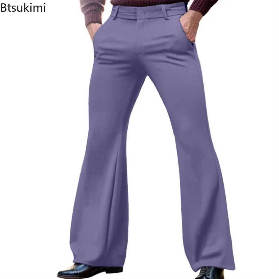 2025 Mens Elegant Flare Pants Solid Basic Stretch Trousers for Wedding Party Club Plus Size Mens Button Up Business Pants Male W250819