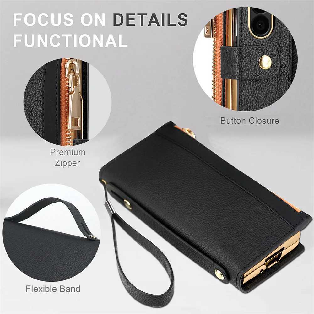 Leather Card Wallet With S Pen Slot Case For Galaxy Z Fold 6 5 4 3 2 ZFold6 Fold Multifunctional Zipper Protection Cover Z250819