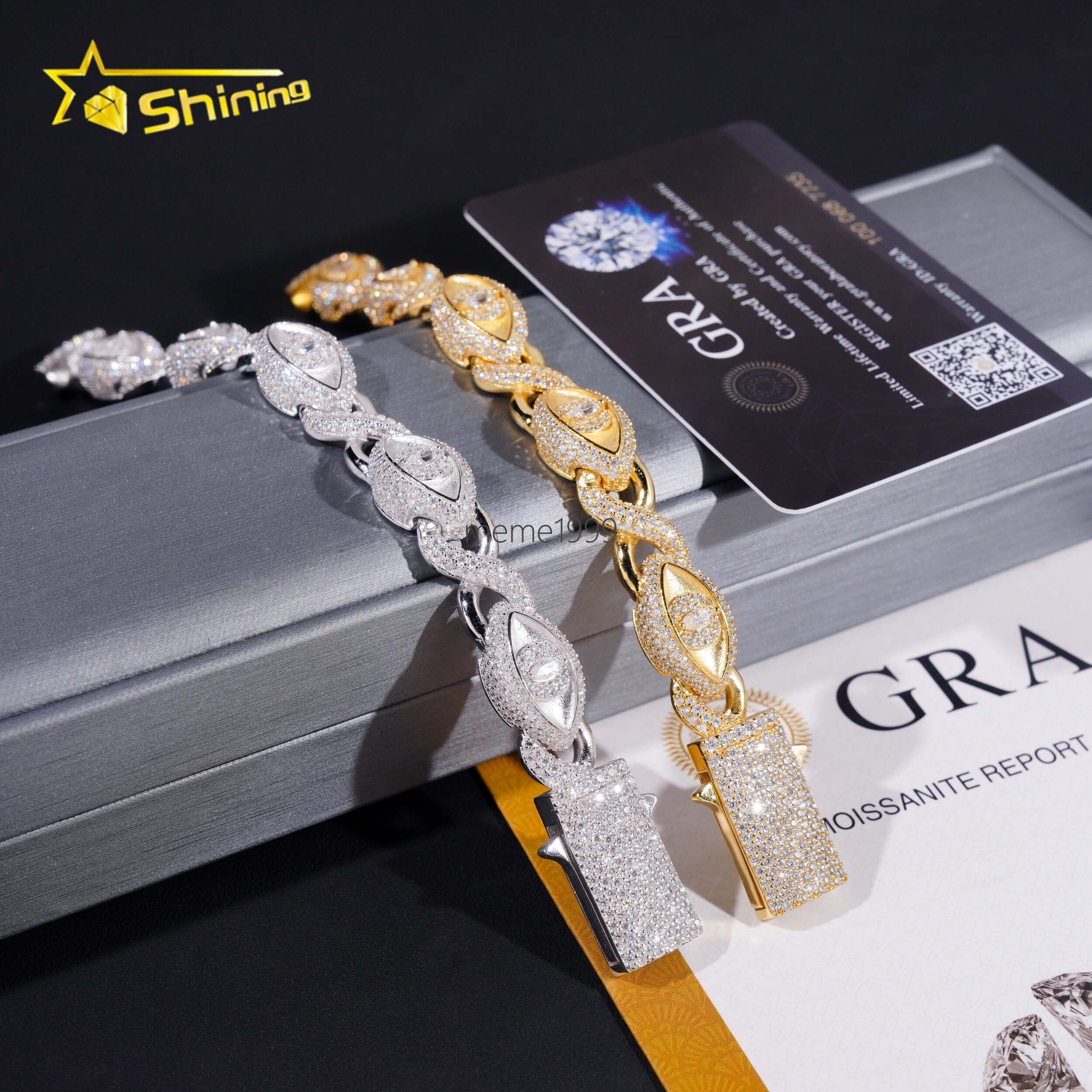 Solid 925 Sterling Silver Pass Diamond Tester Hip Hop Jewelry Custom Infinity Colored Moissanite Cuban Bracelet Cat Eye Bracelet