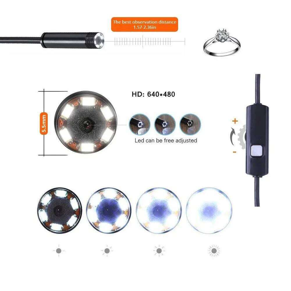 7Mm Android Endoscope 3 In1 Micro USB Type C Borescope Mini Camera Waterproof LED Car Inspection For HUAWEI XIAOMI PC