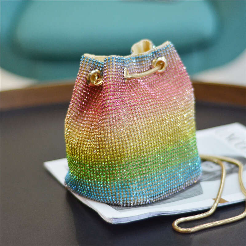Designer Bag Tote Bag Shoulder Bag New Niche Personality Crossbody Shoulder King Chain Handbag For Women Colorful Mesh Rhinestone Bucket Bag