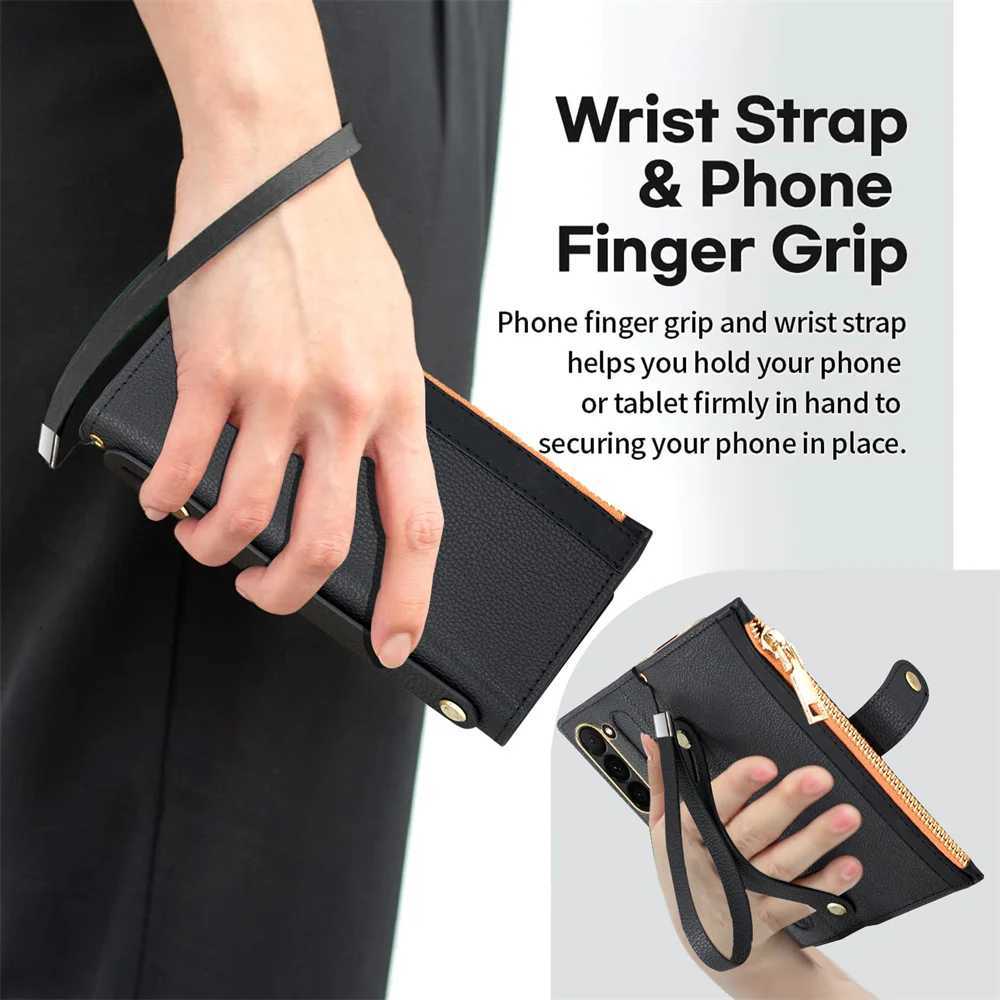 Leather Card Wallet With S Pen Slot Case For Galaxy Z Fold 6 5 4 3 2 ZFold6 Fold Multifunctional Zipper Protection Cover Z250819
