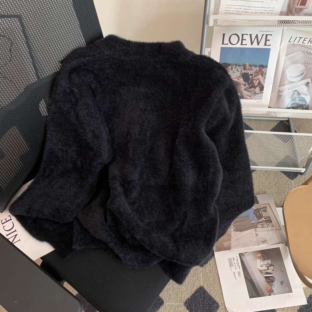 Sweet Flowers Embroidery Imitation Mink Sweater Cardigan Women's 2025 New Autumn Winter Sweater Jacket Top