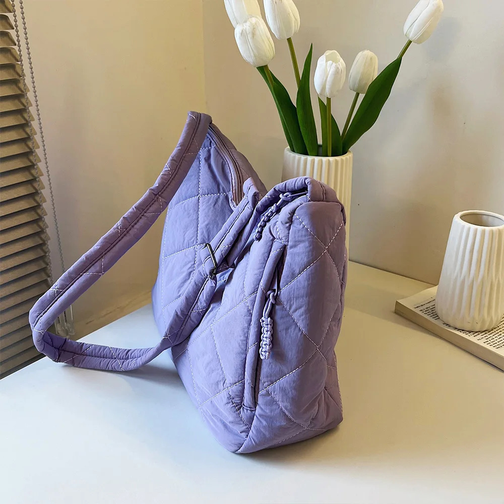 Quilted Large Capacity Single Shoulder Crossbody Bag Womens Cotton Bag Casual Lightweight Pleated Fashion Tote250813