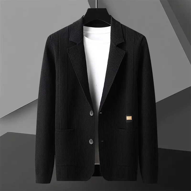European highend suit collar solid color knitted cardigan mens autumn winter y button business casual sweater coat 250819