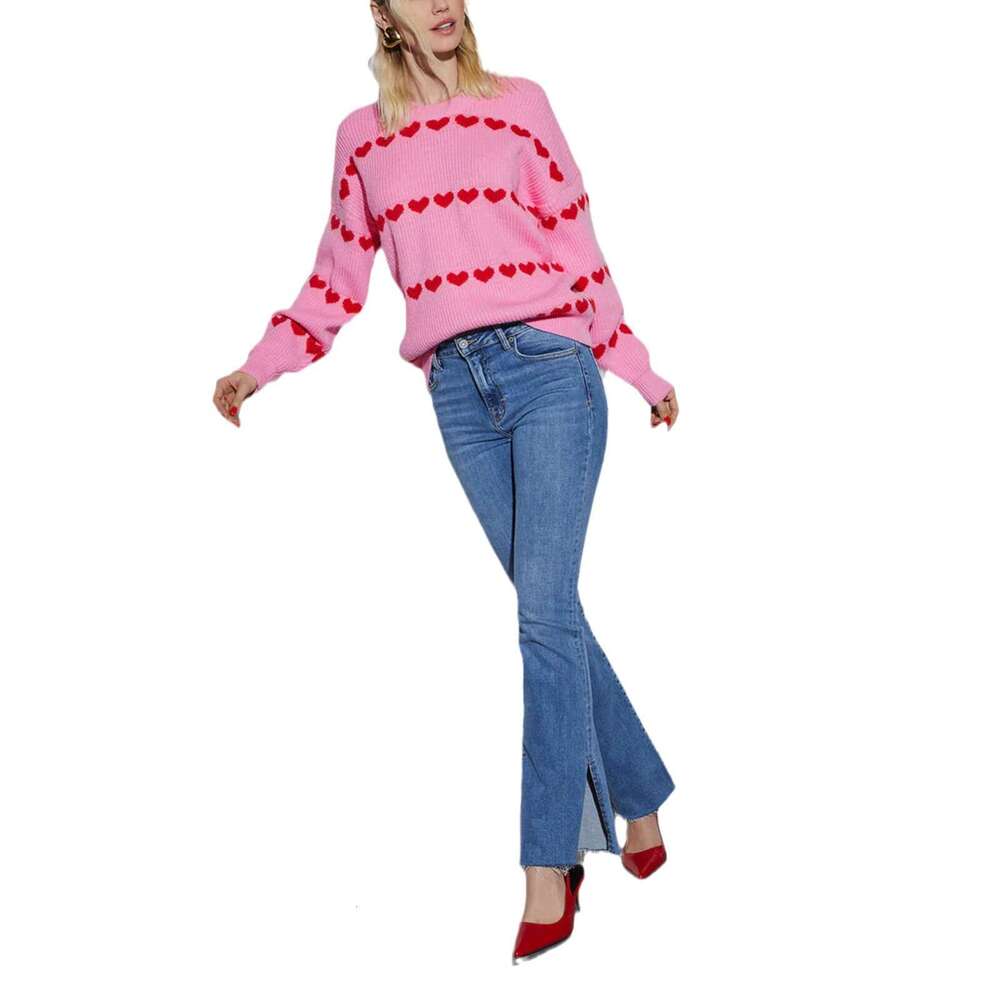 Autumn Winter New Temu Lover Heart Style Loose Sweater Knitted Top For Women B5