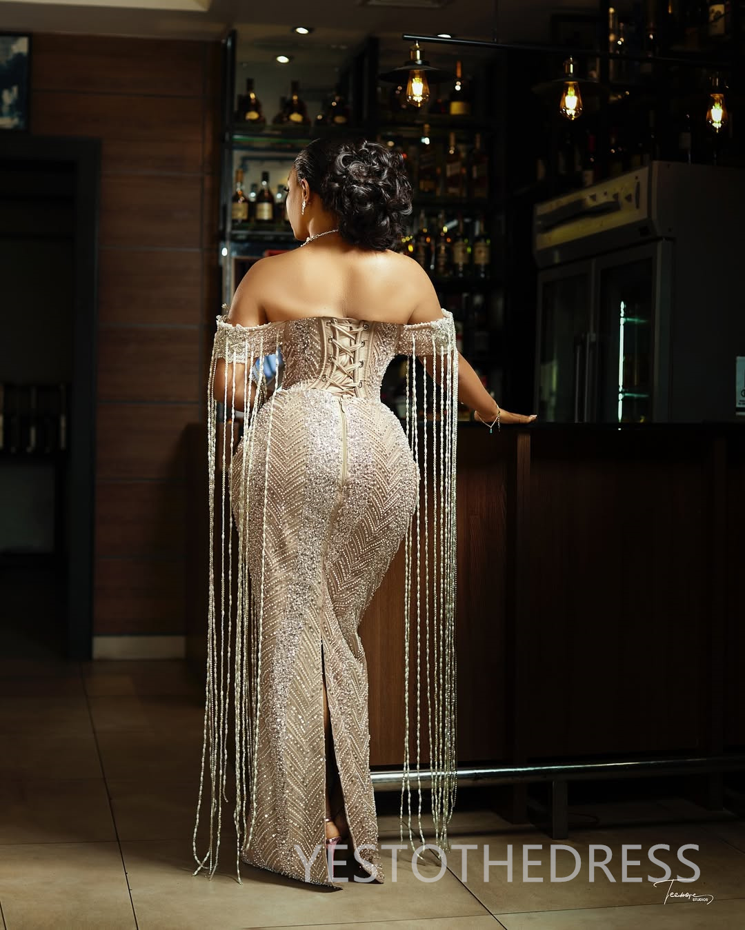 Champagne Mermaid Prom Dress 2025 Evening Dresses Robe De Sorrie Off Shoulder Beaded Lace Tassel Illusion Floor Length Birthday Dress Second Reception