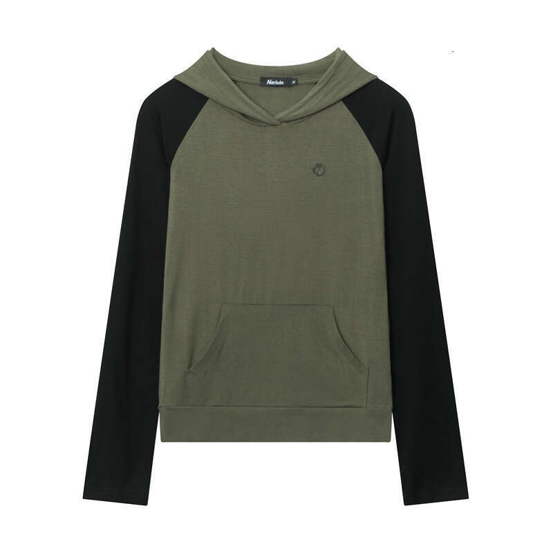 Spring Hooded Design Contrast Color Splicing Raglan Long Sleeve Casual Top T-Shirt For Women B5