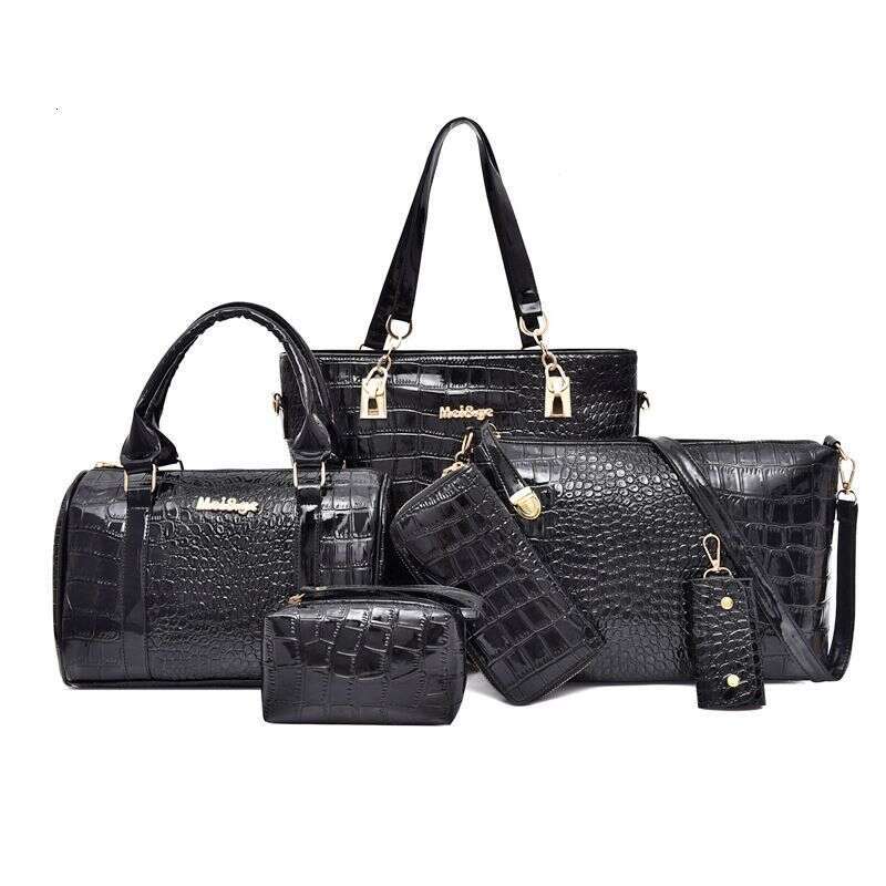 Handbag For Women Stylish One-shoulder Women's Vintage Large Capacity Crocodile Print Bag Six-piece Set