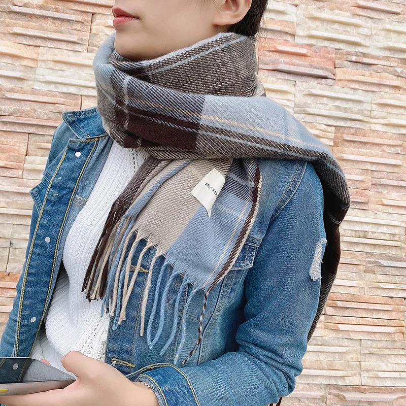 Plaid Long Scarf Winter Warm Cashmere Women Pashmina Foulard Bandana Scarves Female Hijab Tassel Shawl Wraps Pareo 250818