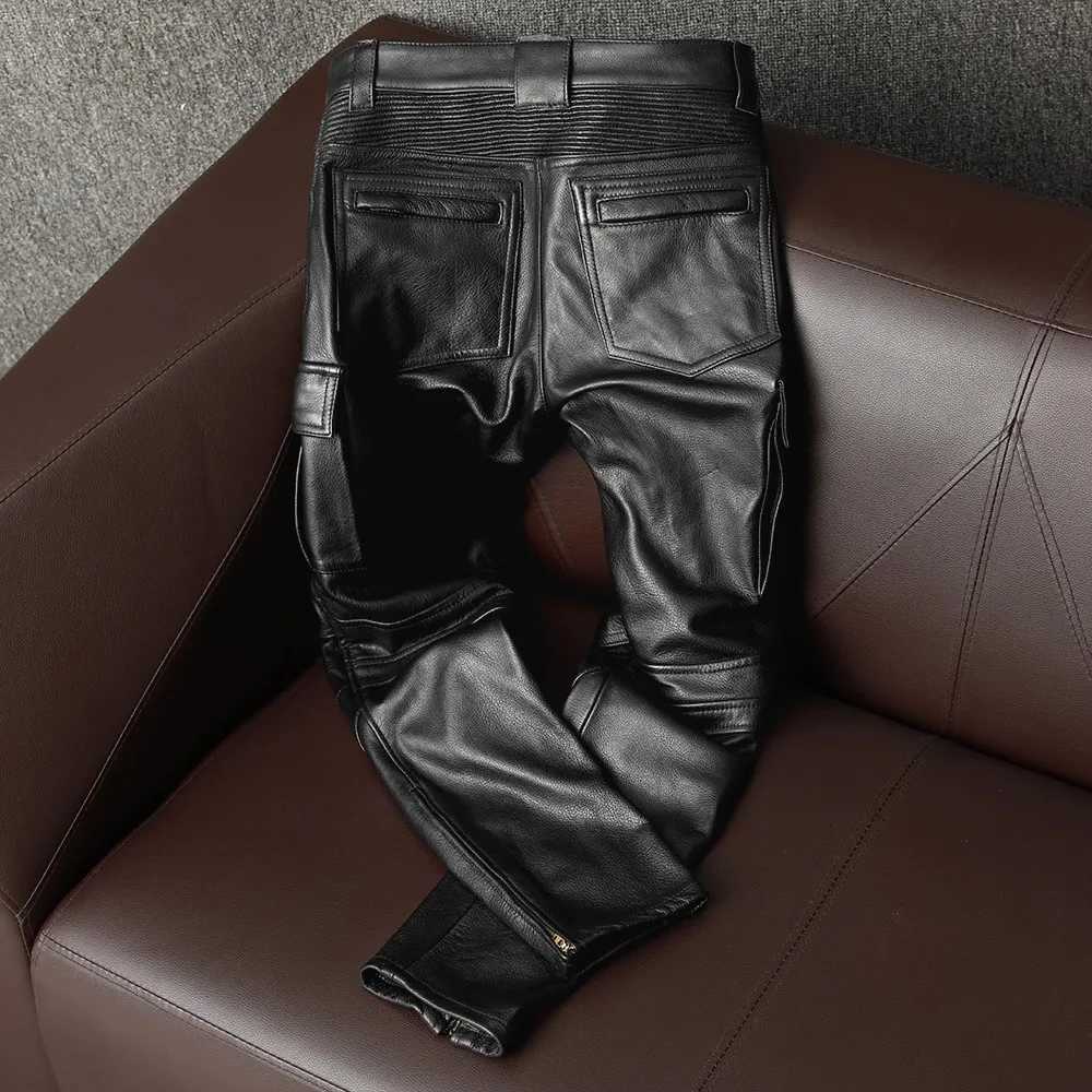 Mauroicardi Spring Cool Black Pu Leather Moto Biker Pencil Pants Men High Waist Luxury Mens Designer European Style Clothes W250819