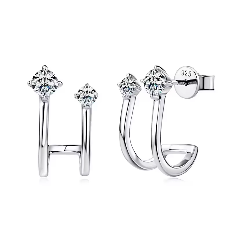 MT S925 Sterling Silver Star Huggie Hoop Earrings - Fashion 0.8ct *2 Moissanite Jewelry high quality