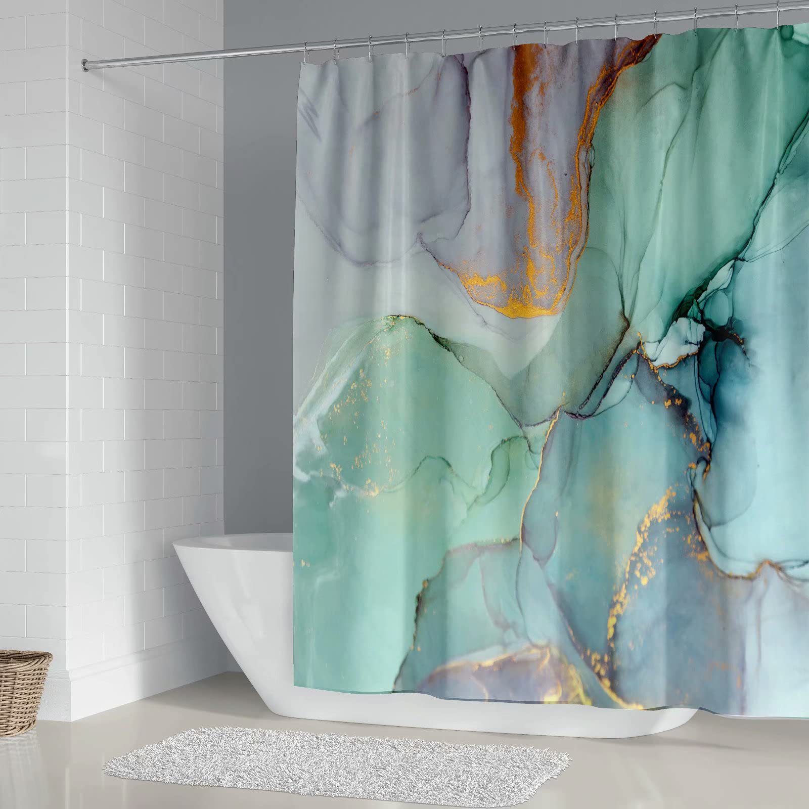 YL-36951 Manufacturer Spot Digital Printed Fabric Shower Curtain Waterproof Thickened Bathroom Partition Curtain with Hook
