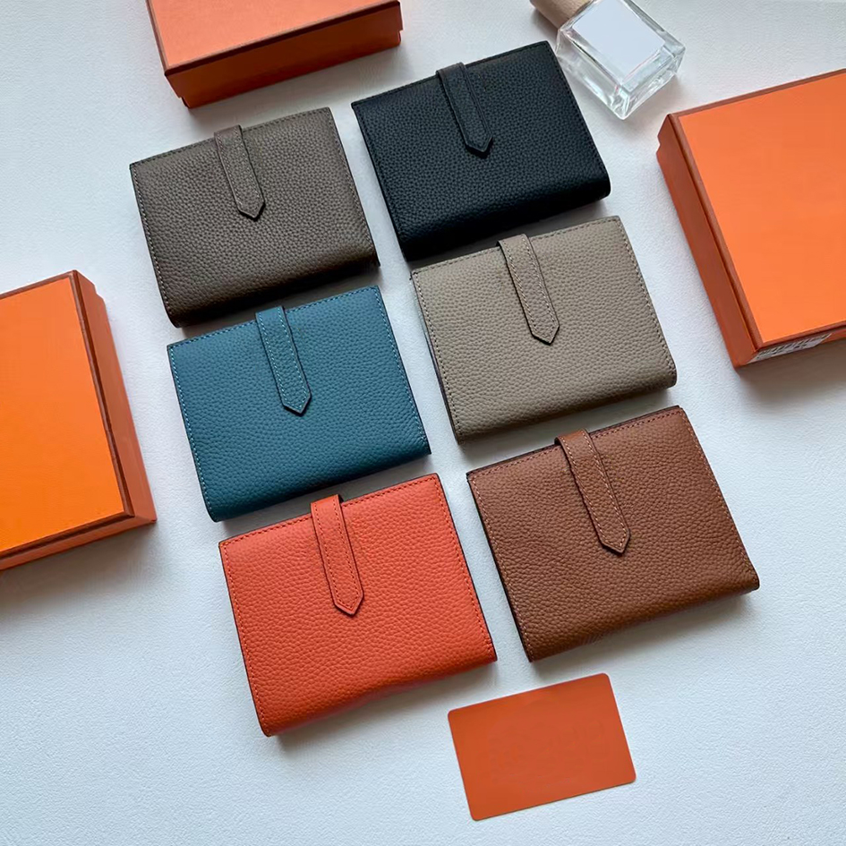 Designer Wallet Short Folding Multifunctional Genuine Leather Solid Color Minimalism Coin Purse Card Holder