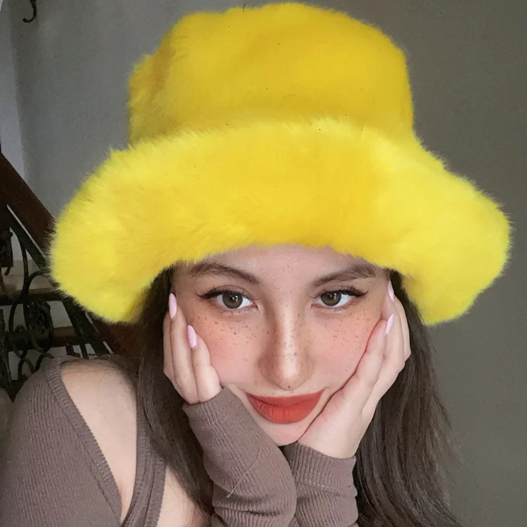 Winter 58-60cm XL Faux Fur Bucket Hat For Women Outdoor Warm Oversize Fisherman Hat Girl Trendy Party Long Fur Panama Cap 250819