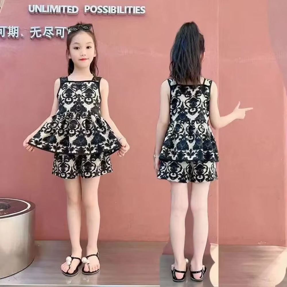 Children's Sets Girls' Halter Suit New Summer Children's Floral Dressc A Sleeveless, Thin Children's Two-piece Set