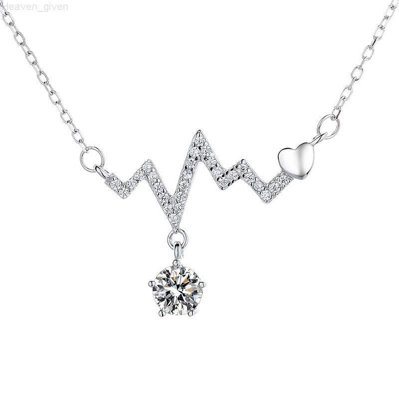 Romantic Delicate 0.5CT Moissanite Heartbeat Pendant High Quality S925 Sterling Silver Necklace Dazzling Jewelry