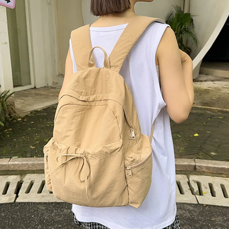 1pcs Womens backpack Drawstring Solid Color Backpacks Womens Soft Solid Color Simple Versatile Backpack250813