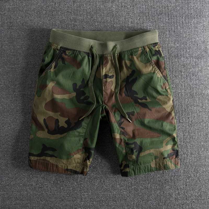 2025 Summer New Washed and Aged Pure Cotton Personalized Camouflage Elastic Waist Drawstring Summer Mens Shorts Casual Shorts W250819
