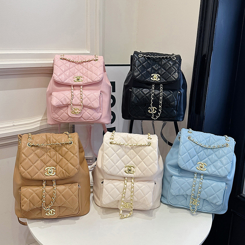 Designer female bag new fashion Rhombus embroidery chain backpack large capacity commuter backpack hot