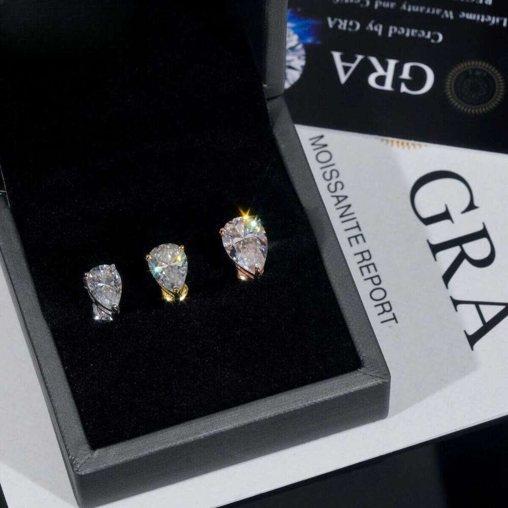 Wholesale Price Fine Jewelry Women Sier Pear cut Moissanite Dia Stud Earrings GRA Certificated