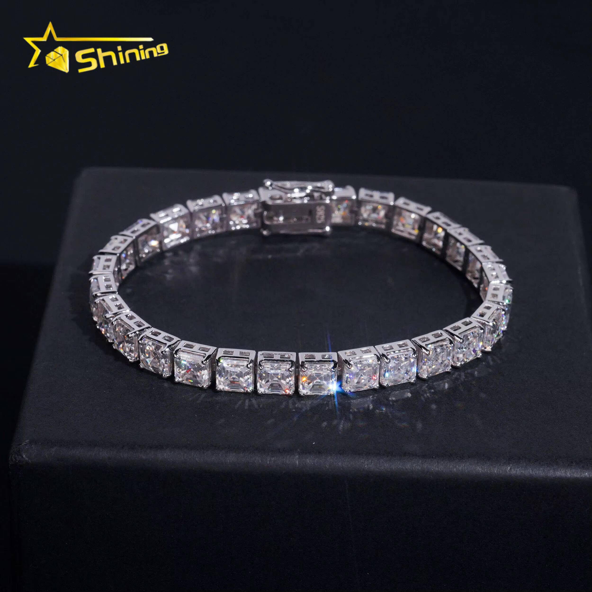 Asscher Moissanite Chain Sterling Silver 925 Moissanite Pass Diamond Tester Luxury Fancy Cut Moissanite Hip Hop Jewelry