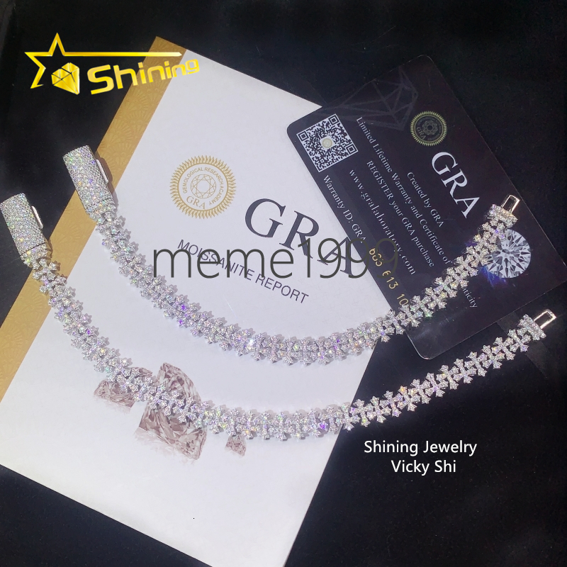 Fine Jewelry Hip Hop Iced 8mm Moissanite Cross Bracelet Pass Tester 925 Silver VVS Moissanite Diamond Cuban Link Chain