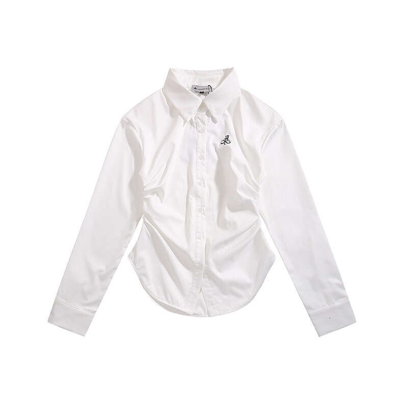 American Style Waist-Cinching Polo Collar Long Sleeve Shirt For Women, Unique Design, Niche Hot Girl Slim Fit Trendy Brand Top B5