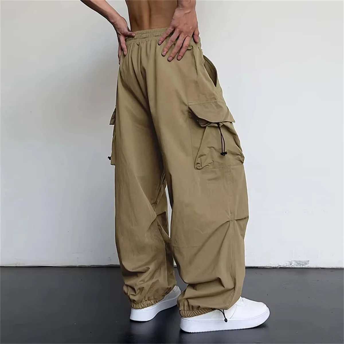 American Style Casual Pants Cargo Trousers High Street Drawstring Workwear Trendy Loose Versatile Straight Wide-Leg Casual Pants W250819
