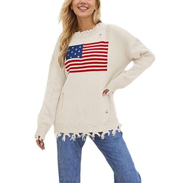 Autumn Winter New Round Neck Independence Day Fashion Sweater For Women B5