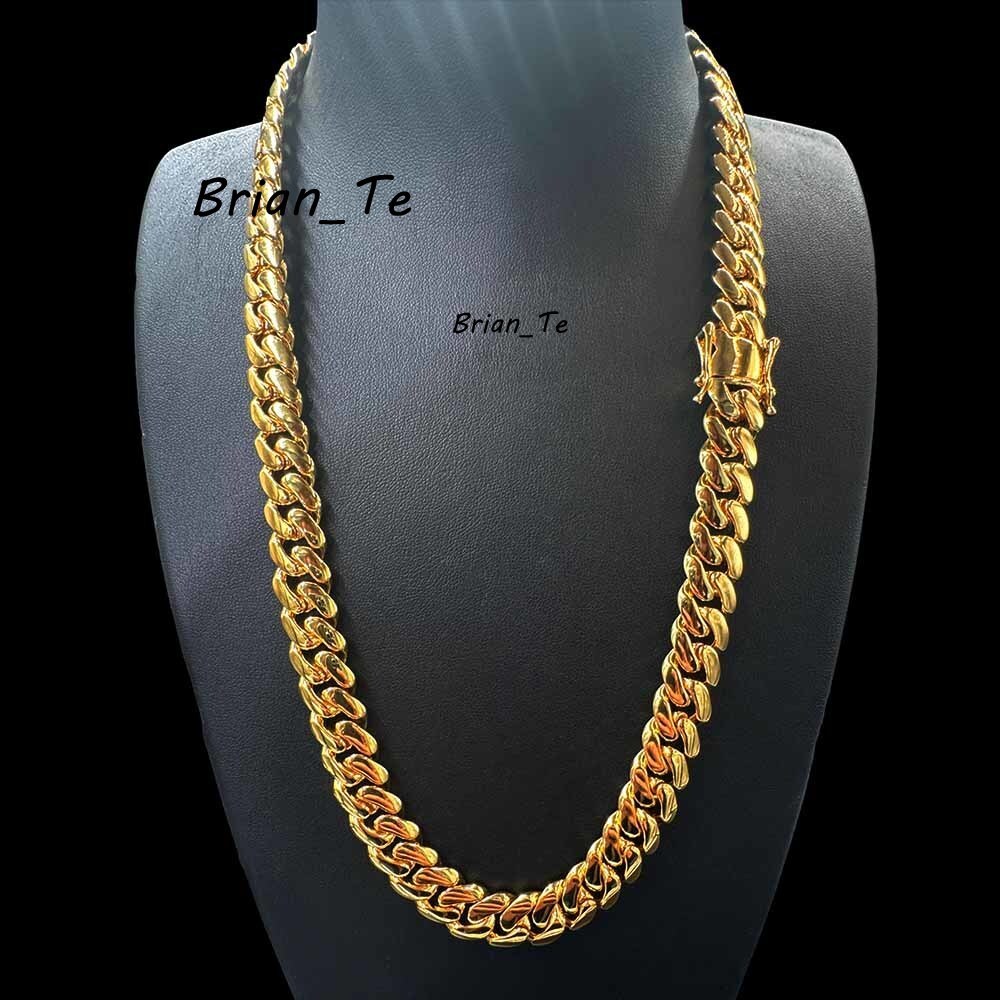 Promotion 12K Gold Plating Cuban Necklace 10mm Brass Hip Hop Plain Miami Cuban Link Chain