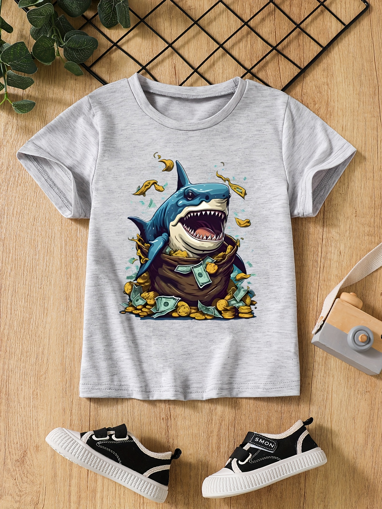 T-shirts Boys' Shark Print Short-Sleeve Tee Set - Breathable & Quick-Drying