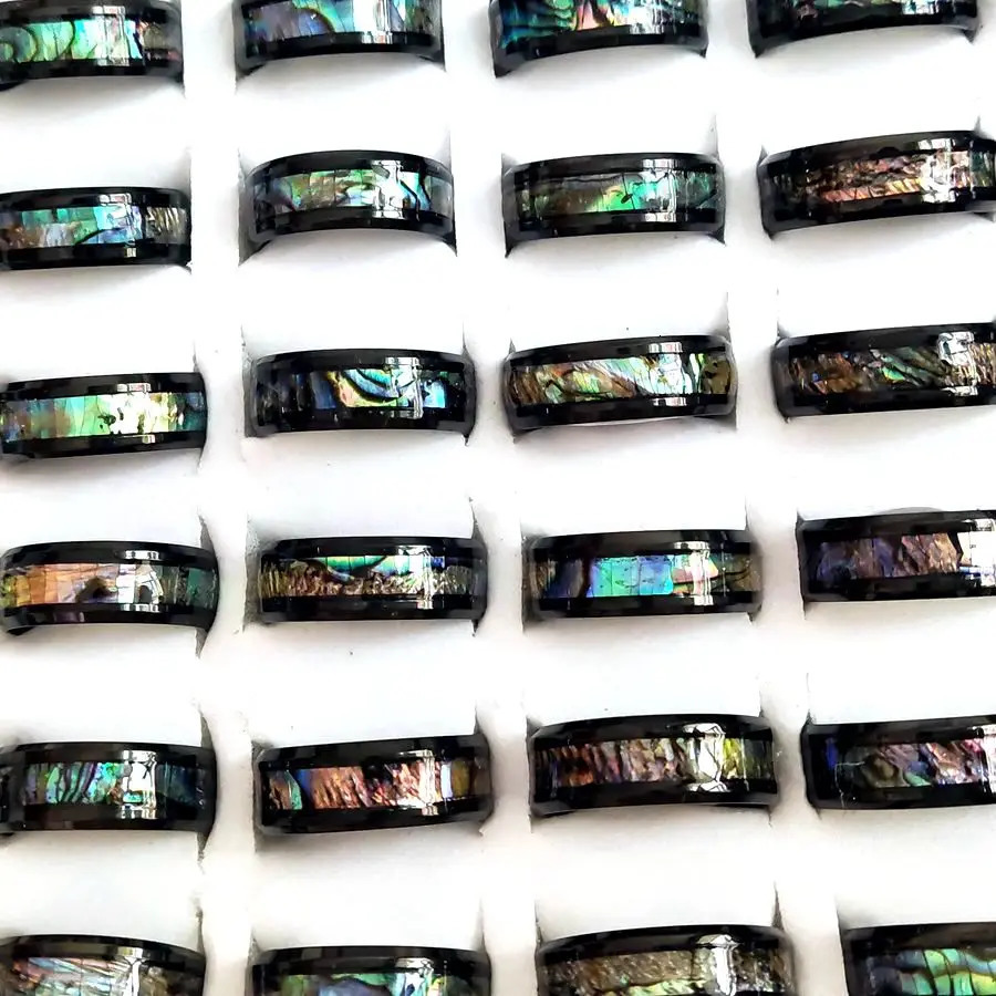 20pcs/lot Black Blue Quality Stainless Steel Bright Shell Band Ring Men Wedding Rings Women Party Jewelry 250815