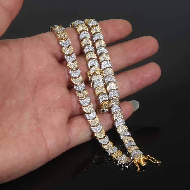 Gold Color Fashion Women Jewelry Set Geometric Shiny Plain Paved 5A CZ Moon Shaped Chain Choker Necklace Bracelet 250818