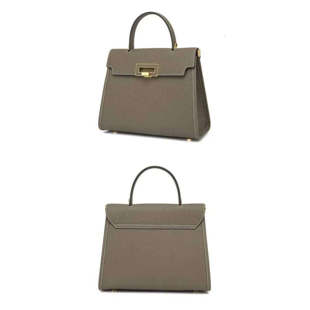 Niche Lock Design Cross Pattern Cowhide Leather Ladies Shoulder Messenger Bag Grey Office Lady Trapezoidal Handbag Green