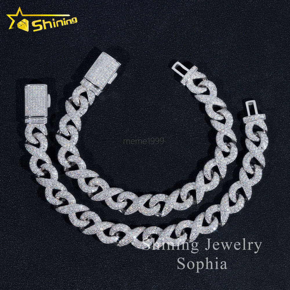 Pass Diamond Tester New Design Fine Jewelry White Gold Plated Moissanite Diamond Cuban Link Bracelet With Brilliant Cut Stones