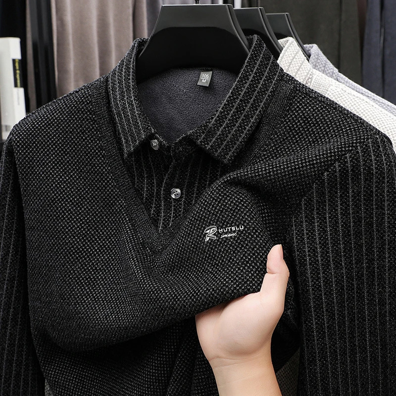 Winter vacation two sweaters mens polo shirt with a collar and long sleeves thick and warm base shirt 250818