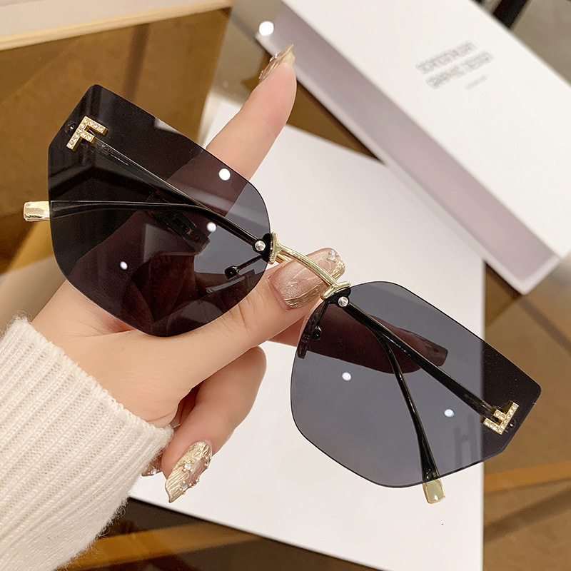 Sunglasses With Diamonds And Letters F Sunglasses Metal Frameless Edge-cut Glasses European And American Fashion Retro